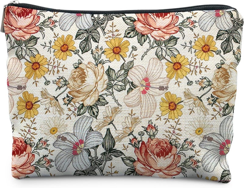 RYYCDOI Floral Makeup Bag, Vintage Floral Pouch for Women, Aesthetic Makeup Bag, Flower Gifts for Women, Gifts for Flower Lovers, Colorful Garden Flowers Makeup Pouch - Image 1